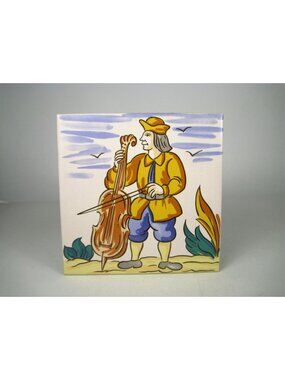 Handcrafted Spanish Ceramic Tile Cello Spain Musician Alcora Espana Tile SA